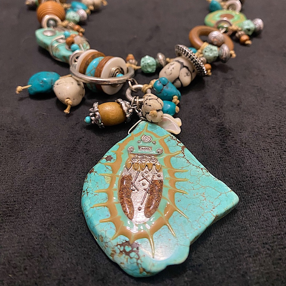 Boho Beaded + Turquoise Statement Necklace - image 3